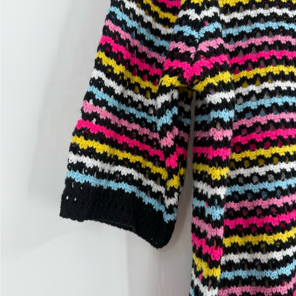 Vintage-Inspired Rainbow Crochet Knit Striped Sweater Boho Indie Color Pop Knit - Picture 4 of 15